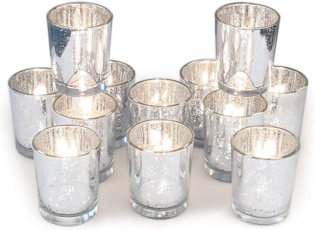 Silver Votive Candle Holders, Mercury Glass Tealight Candle Holder Set of 12 for Wedding Decor and Home Decor