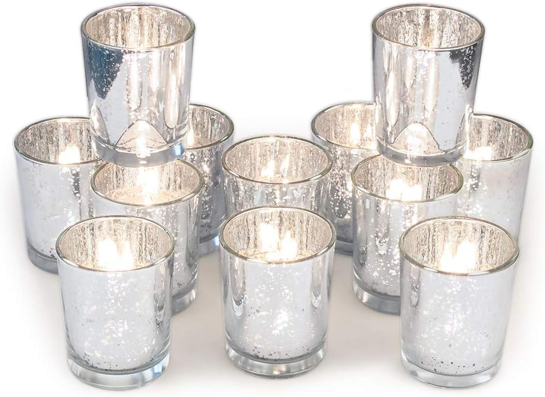 Silver Votive Candle Holders, Mercury Glass Tealight Candle Holder Set of 12 for Wedding Decor and Home Decor