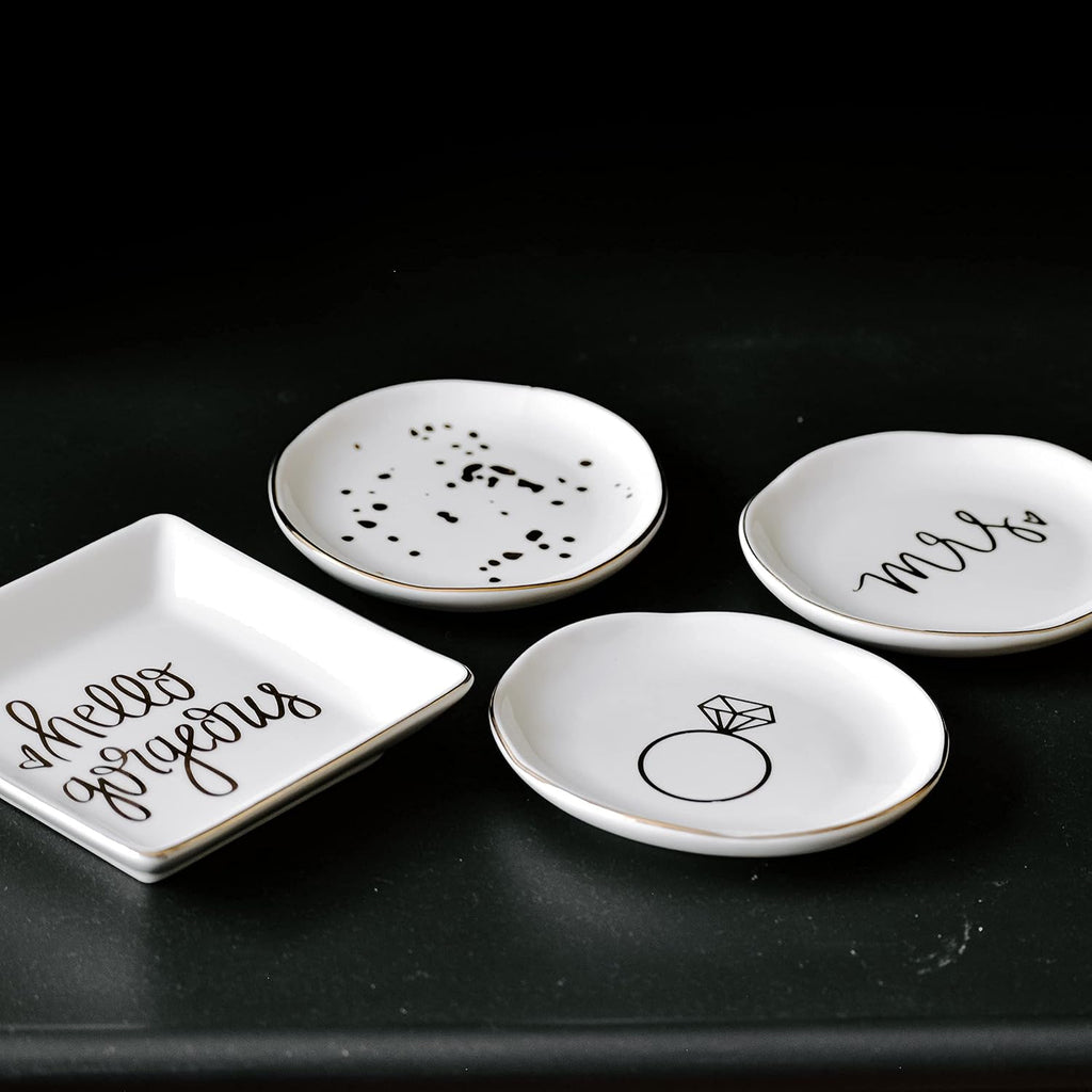 Ring Jewelry Dish Tray | Great for Her Engagement Engaged Ring Dish Holder Bride Ring Holder Gold Ceramic Trinket Tray Wedding Accessories
