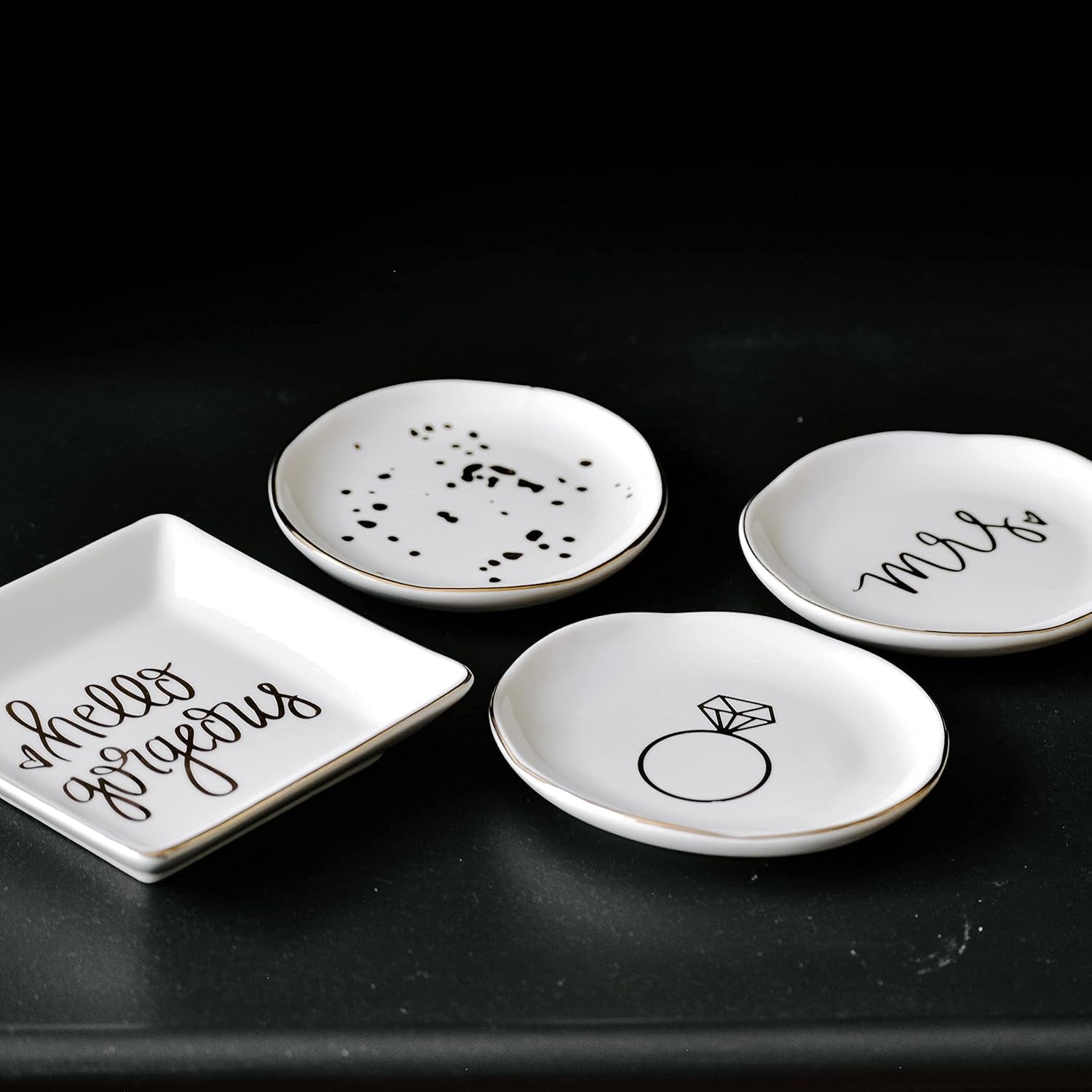 Ring Jewelry Dish Tray | Great for Her Engagement Engaged Ring Dish Holder Bride Ring Holder Gold Ceramic Trinket Tray Wedding Accessories
