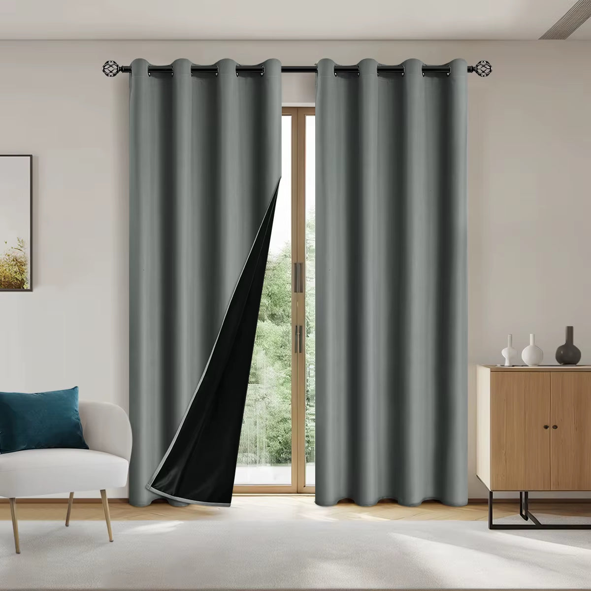 1Panel Solid 100% Blackout Curtains with Grommets, Total Privacy Drapes for Bedroom, Living Room, Home Decor,Lightweight Curtain