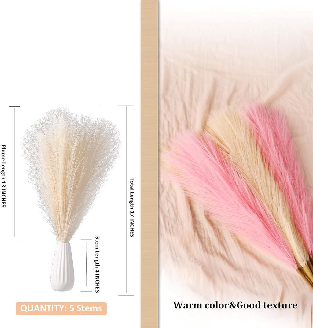 Faux Pampas Grass, 18"/45Cm Artificial Pampas Grass Fluffy 6 Stem Pompous Grass Flower Arrangement for Boho Home Wedding Decoration(Grey)