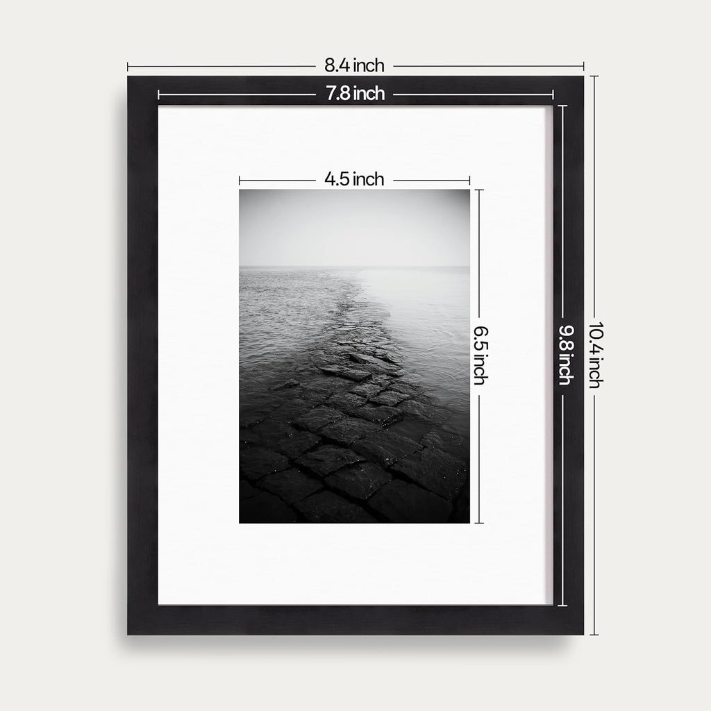 Solid Wood Picture Frame with Real Glass Cover, Wooden Wall Gallery Frame Display Photo 5X7 with Mat or 8X10 without Mat for Home Decor, 4 Pack, Black