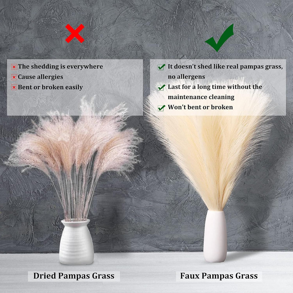 Faux Pampas Grass, 18"/45Cm Artificial Pampas Grass Fluffy 6 Stem Pompous Grass Flower Arrangement for Boho Home Wedding Decoration(Grey)