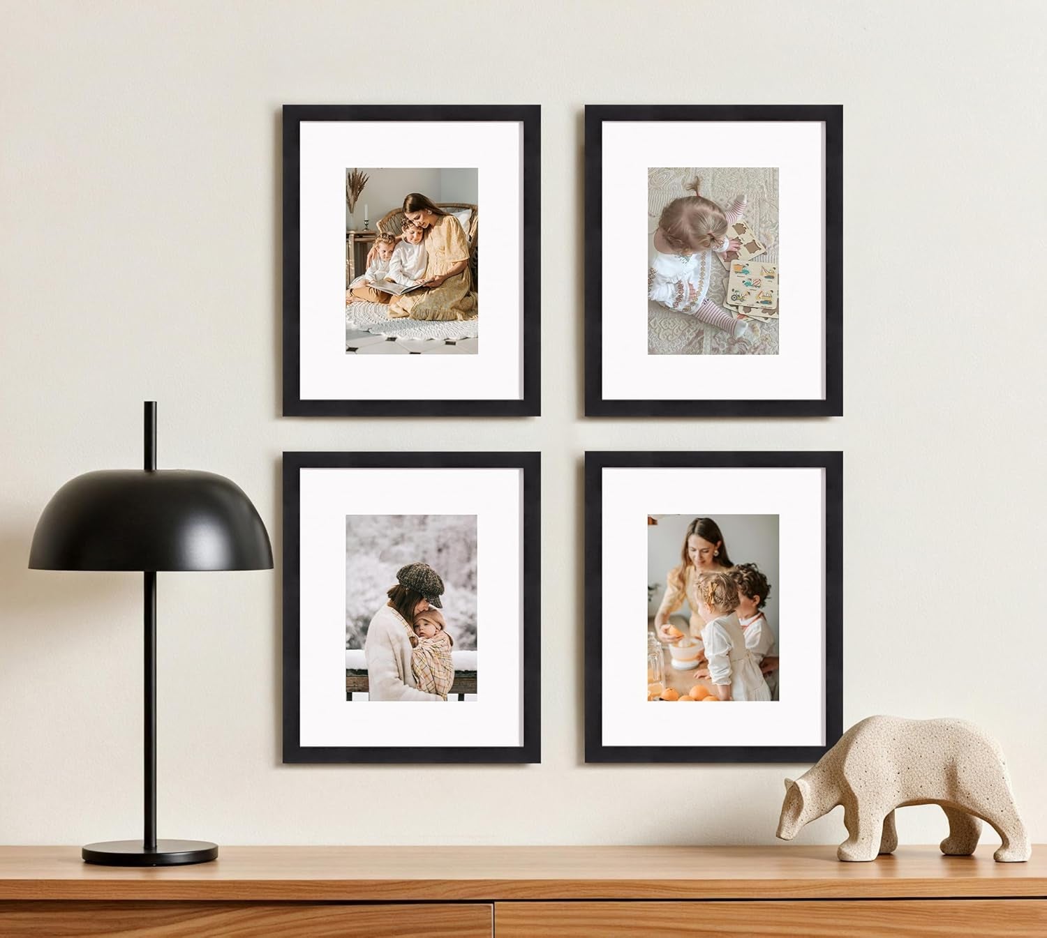 Solid Wood Picture Frame with Real Glass Cover, Wooden Wall Gallery Frame Display Photo 5X7 with Mat or 8X10 without Mat for Home Decor, 4 Pack, Black