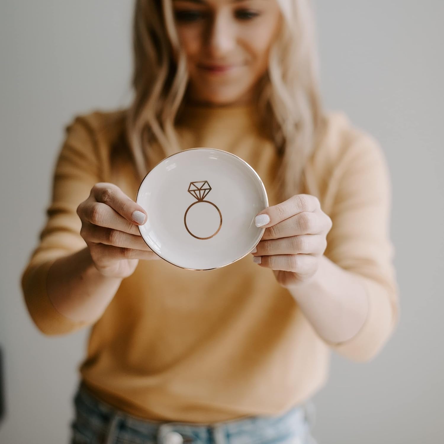 Ring Jewelry Dish Tray | Great for Her Engagement Engaged Ring Dish Holder Bride Ring Holder Gold Ceramic Trinket Tray Wedding Accessories