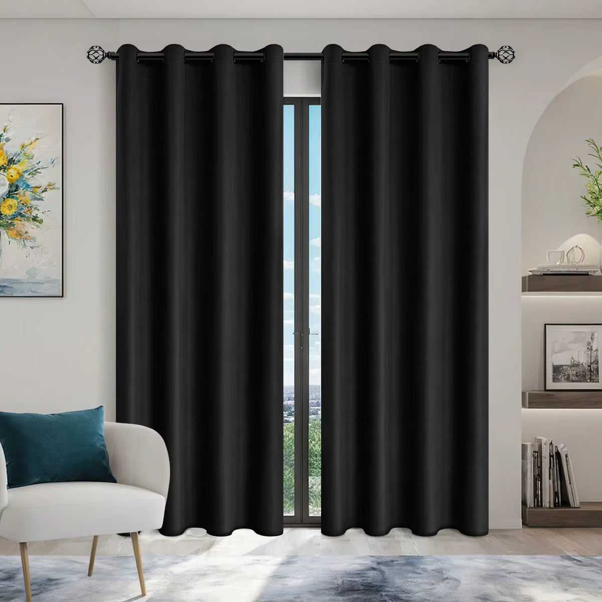 1Panel Solid 100% Blackout Curtains with Grommets, Total Privacy Drapes for Bedroom, Living Room, Home Decor,Lightweight Curtain