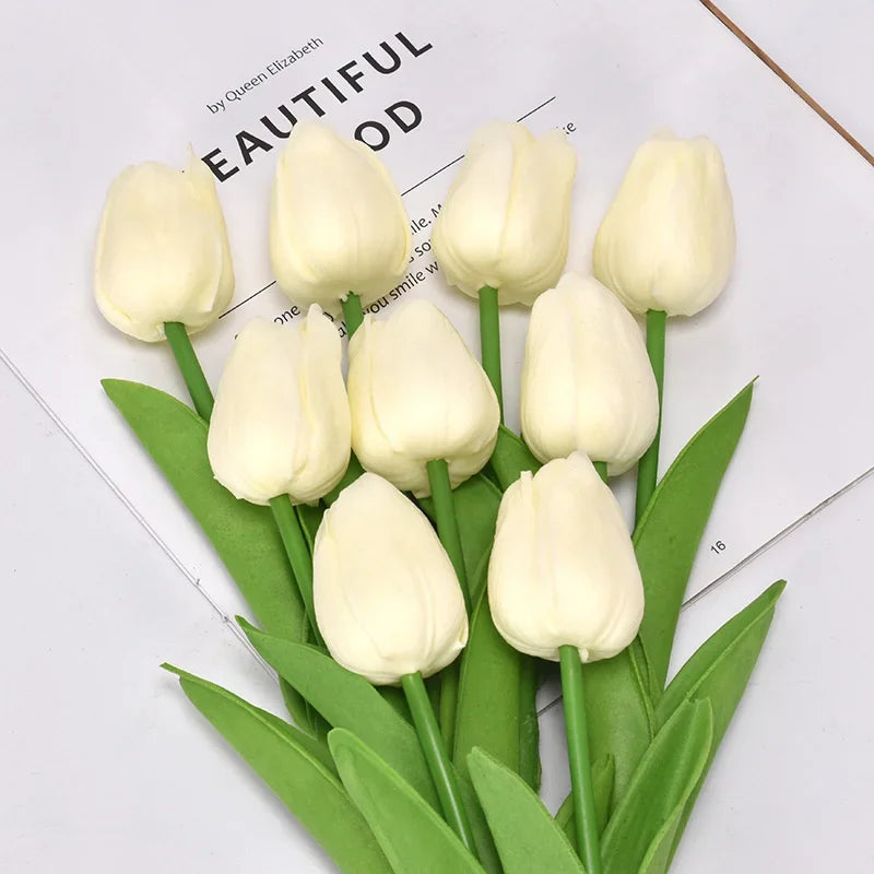 10Pcs Artificial Flower Realistic Touch Tulip Scrapbooking Vase Home Decor Wedding Garden Arch Garland Mother'S Day Bouquet Diy