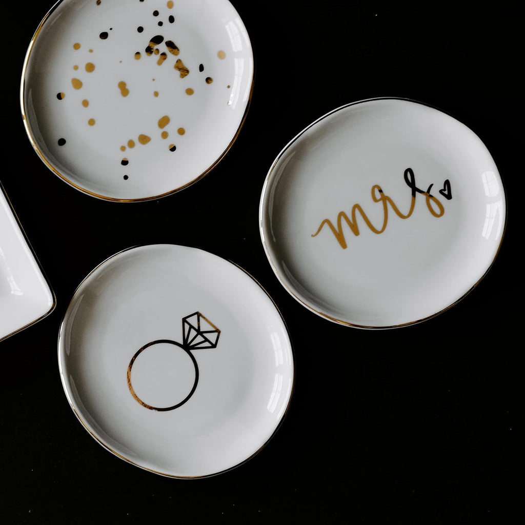 Ring Jewelry Dish Tray | Great for Her Engagement Engaged Ring Dish Holder Bride Ring Holder Gold Ceramic Trinket Tray Wedding Accessories