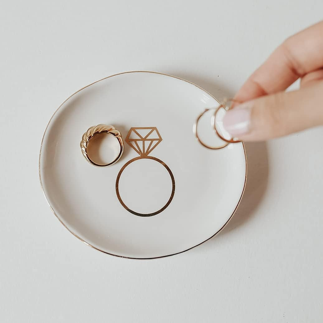 Ring Jewelry Dish Tray | Great for Her Engagement Engaged Ring Dish Holder Bride Ring Holder Gold Ceramic Trinket Tray Wedding Accessories