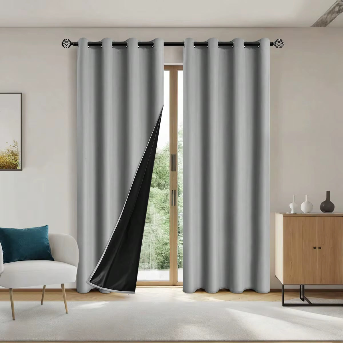 1Panel Solid 100% Blackout Curtains with Grommets, Total Privacy Drapes for Bedroom, Living Room, Home Decor,Lightweight Curtain