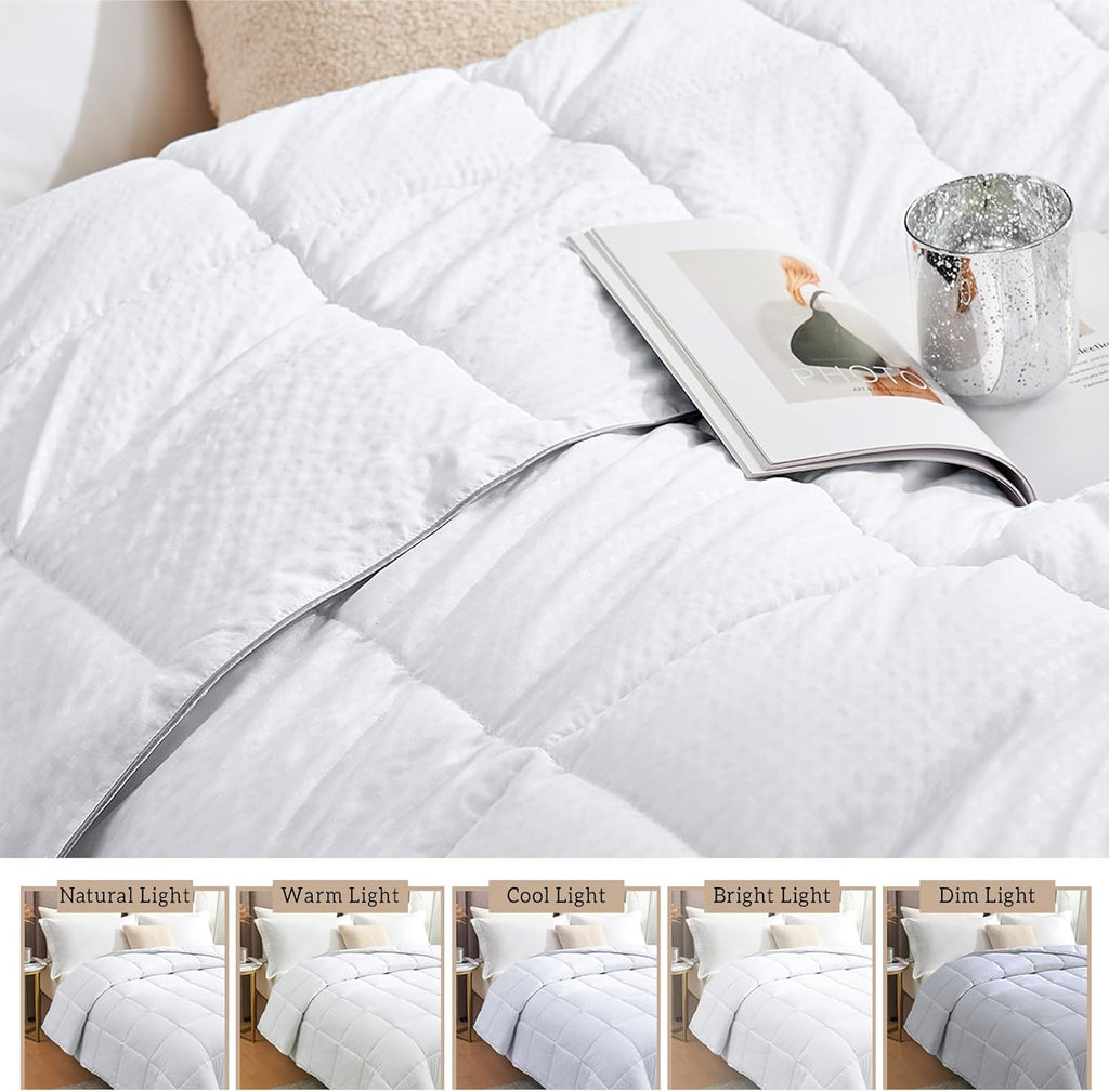 California King Comforter - White Duvet Insert down Alternative Bed Comforter, Lightweight Bedding Comforters Cal King Size Quilted Soft All Season White Square Embossed