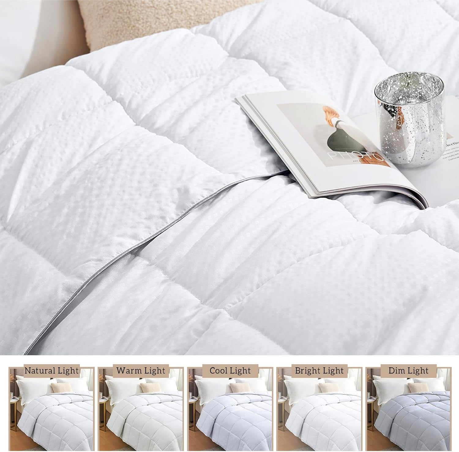 California King Comforter - White Duvet Insert down Alternative Bed Comforter, Lightweight Bedding Comforters Cal King Size Quilted Soft All Season White Square Embossed