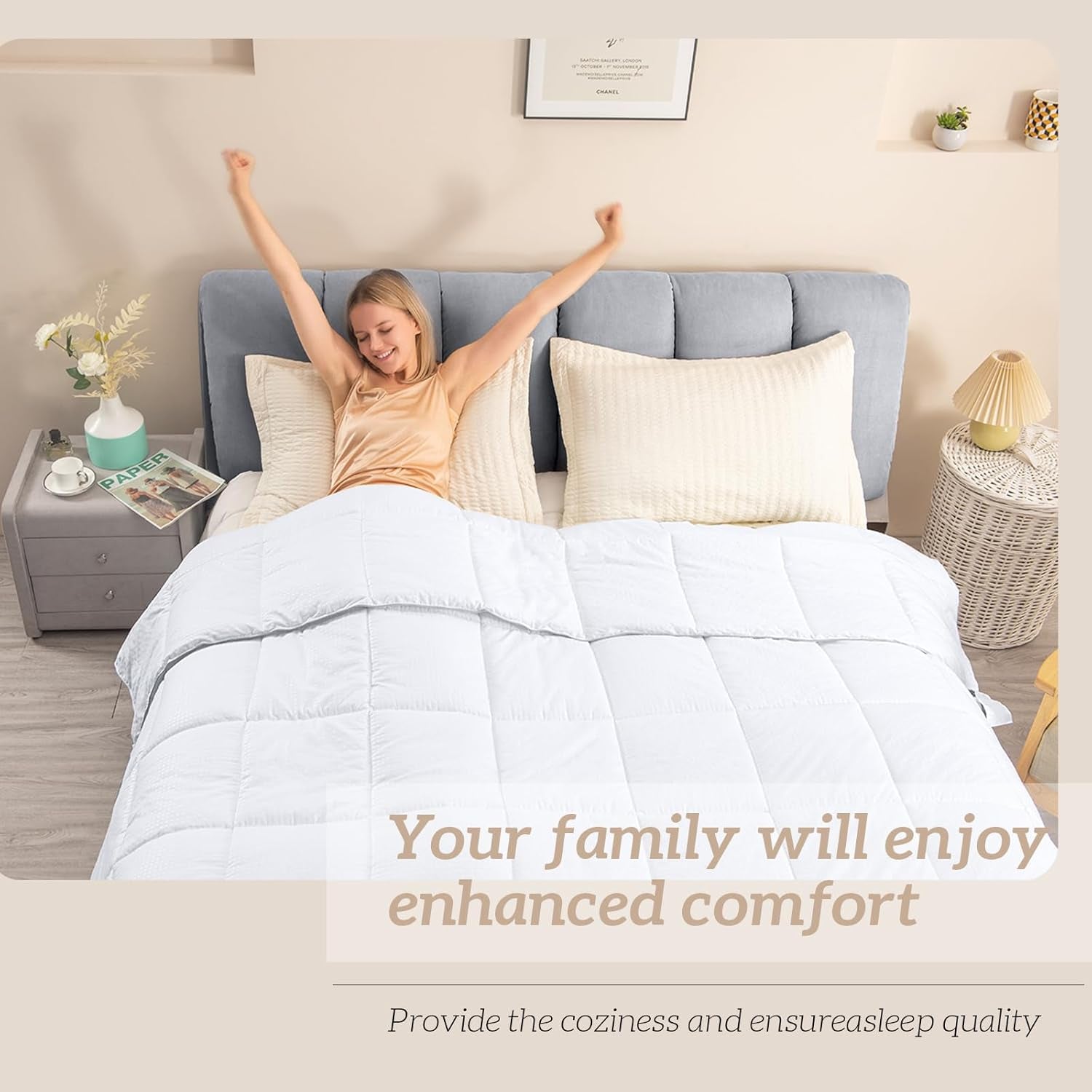 California King Comforter - White Duvet Insert down Alternative Bed Comforter, Lightweight Bedding Comforters Cal King Size Quilted Soft All Season White Square Embossed