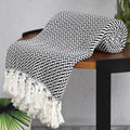 Premium Cotton Light Weight Boho Throw Blanket 50”X60” Gray Black and off White for Bed Chair Couch Farmhouse Turkish Throws for Sofa Bedroom Outdoor Fall Throw Blanket Yoga Blanket