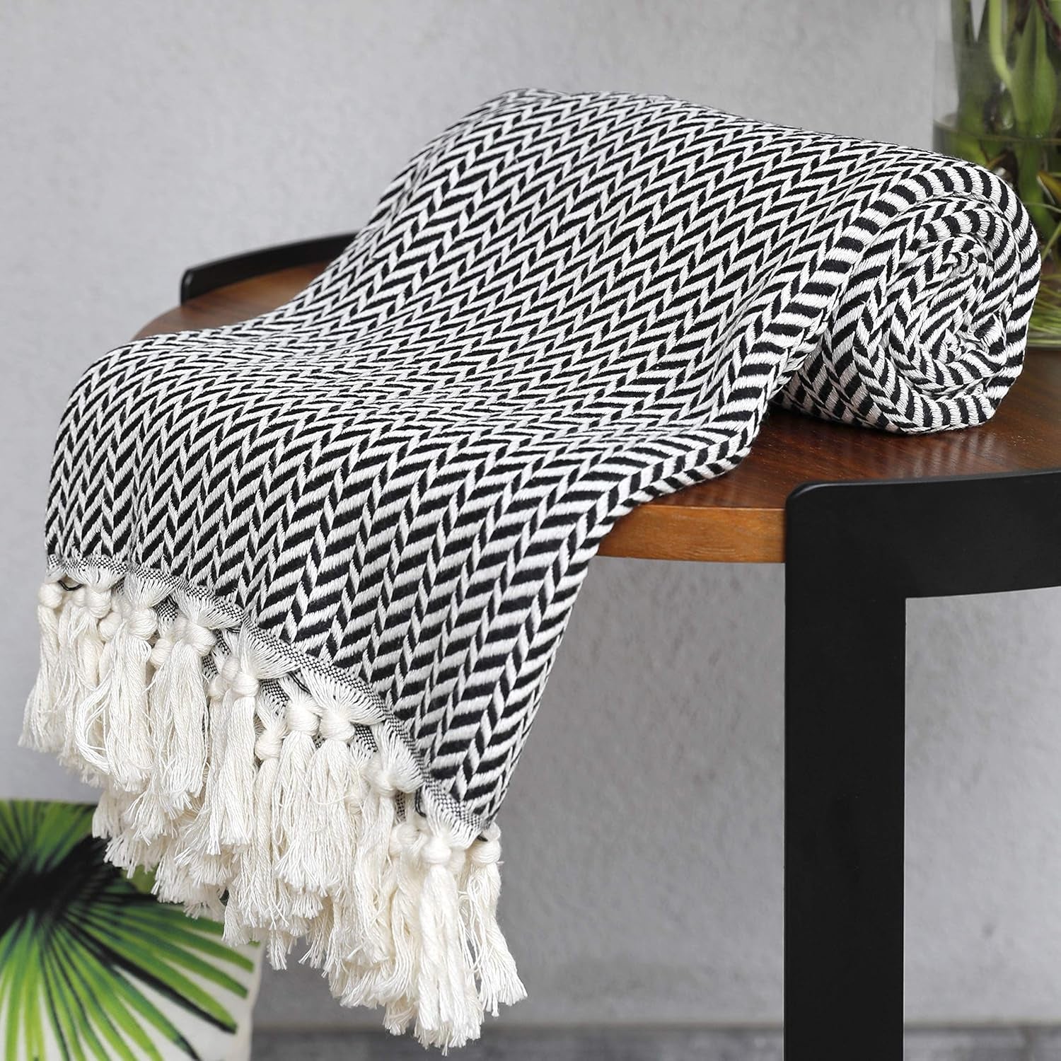 Premium Cotton Light Weight Boho Throw Blanket 50”X60” Gray Black and off White for Bed Chair Couch Farmhouse Turkish Throws for Sofa Bedroom Outdoor Fall Throw Blanket Yoga Blanket