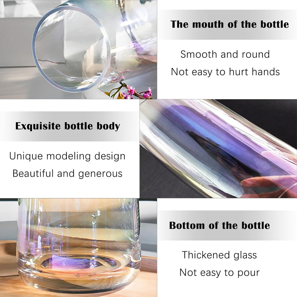 Flower Vase Modern Home Decor Glass Vase for Bouquet 8.7" Centerpiece Decor Room Living Room Library Office Table Entryway Modern Farmhouse(Iridescent Clear)