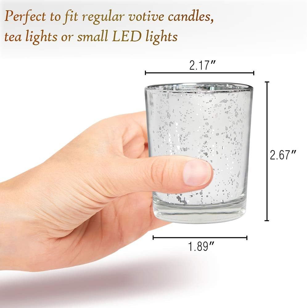 Silver Votive Candle Holders, Mercury Glass Tealight Candle Holder Set of 12 for Wedding Decor and Home Decor