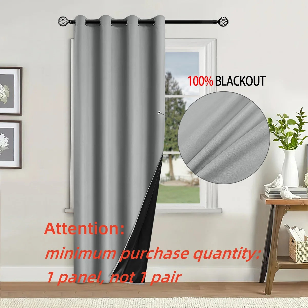1Panel Solid 100% Blackout Curtains with Grommets, Total Privacy Drapes for Bedroom, Living Room, Home Decor,Lightweight Curtain