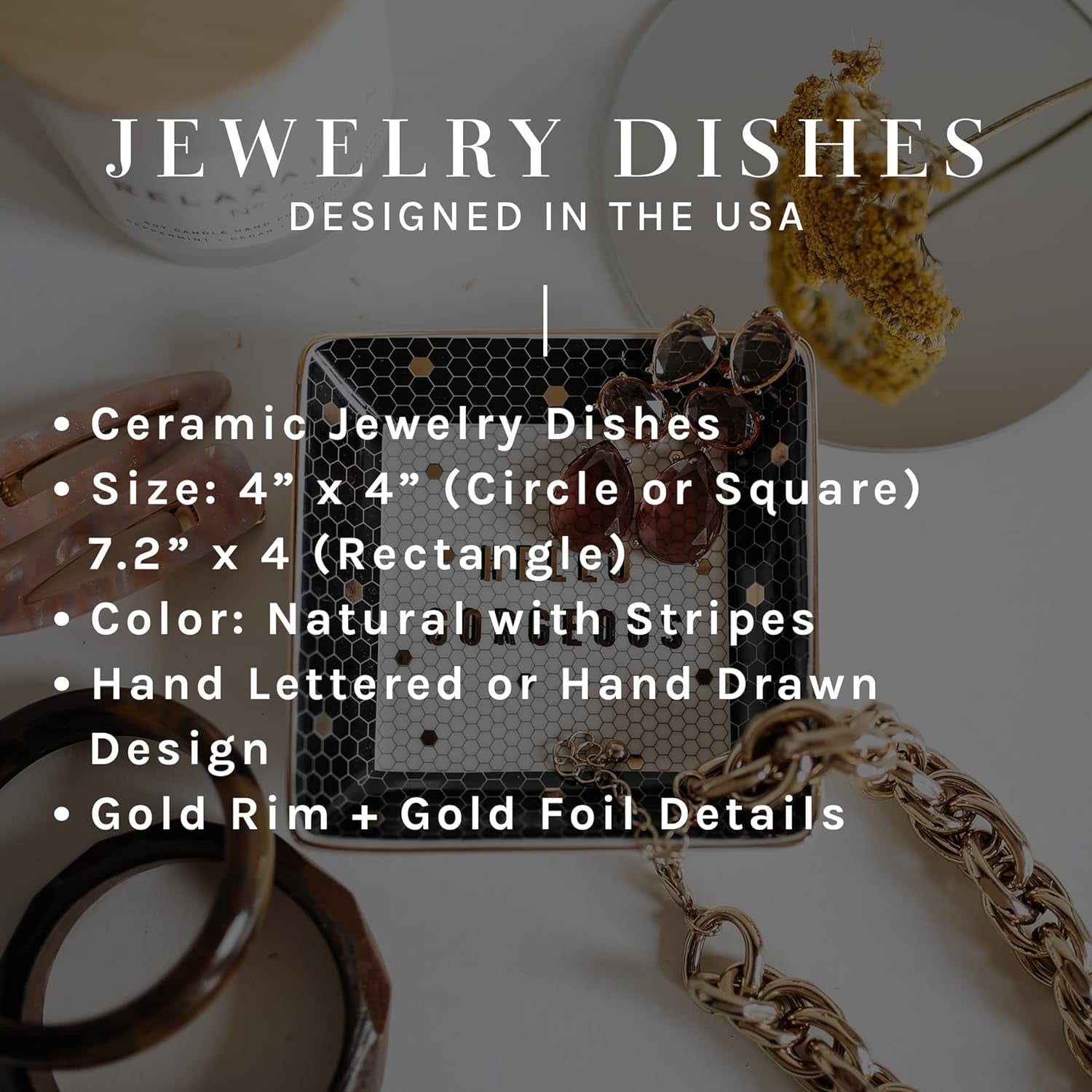 Ring Jewelry Dish Tray | Great for Her Engagement Engaged Ring Dish Holder Bride Ring Holder Gold Ceramic Trinket Tray Wedding Accessories